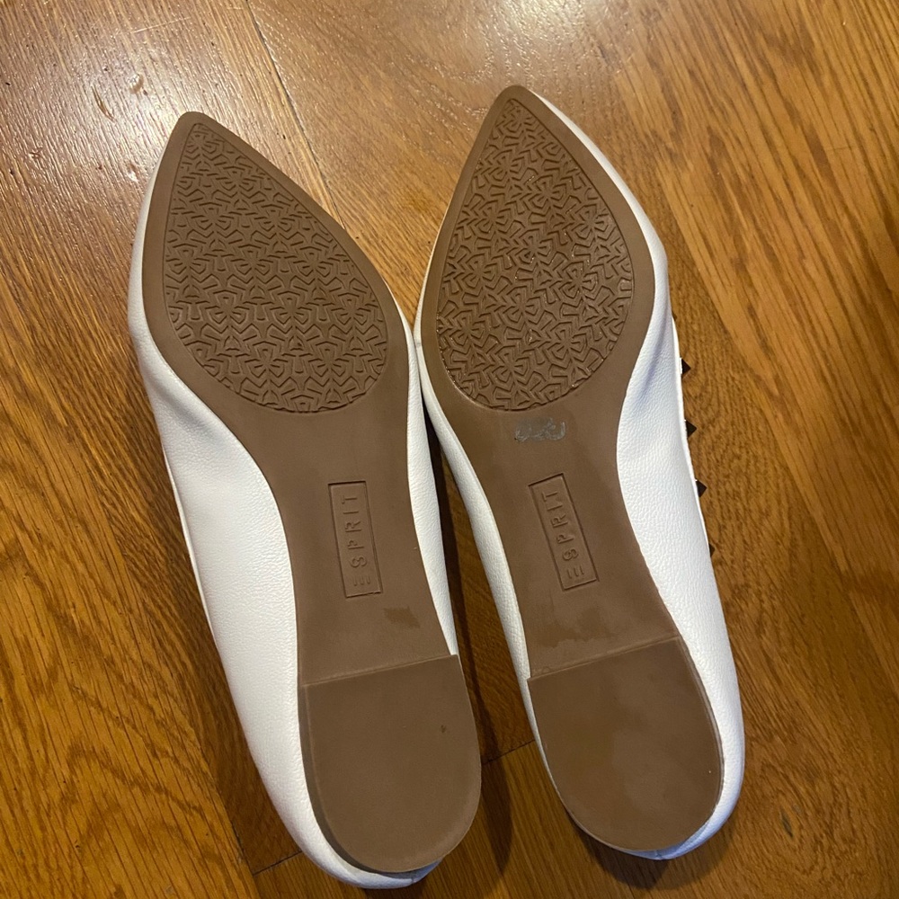 Esprit Women's White Pointed Toe Studded Ballet Flats - Picture 2 of 2